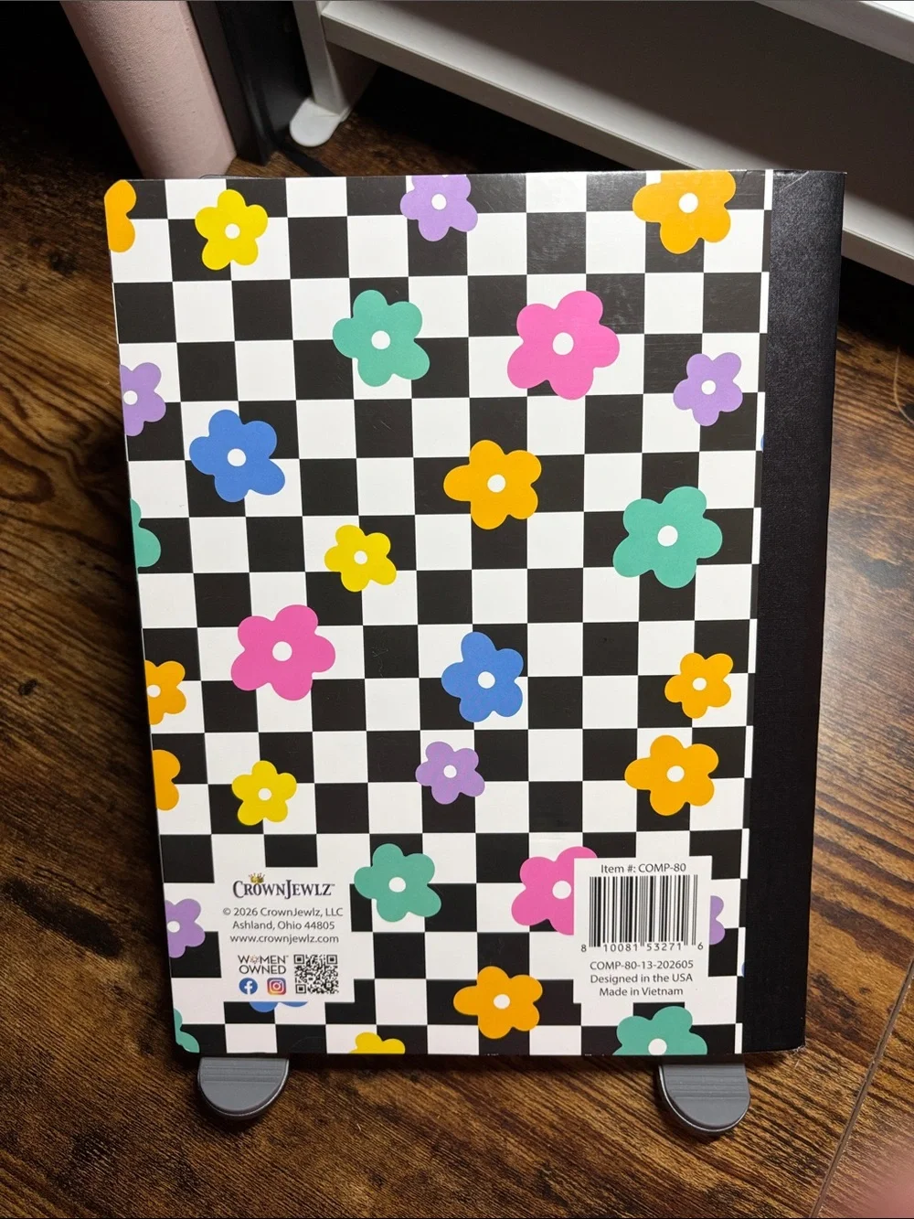 Checkerboard Floral Journal Notebook - Multicolor Flowers
